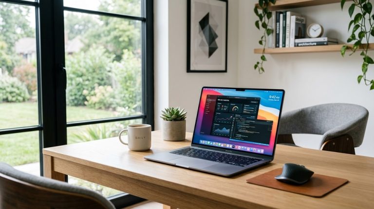 Laptop on minimalist wooden desk 202606240909